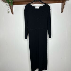 Bailey/44 Women's Ribbed Knit Lettuce Ruffle Trim Maxi Dress Black Large